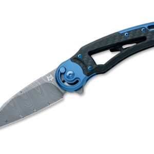 Fox Knives Metamorphosis Wharncliffe Damascus CF Titanium Blue