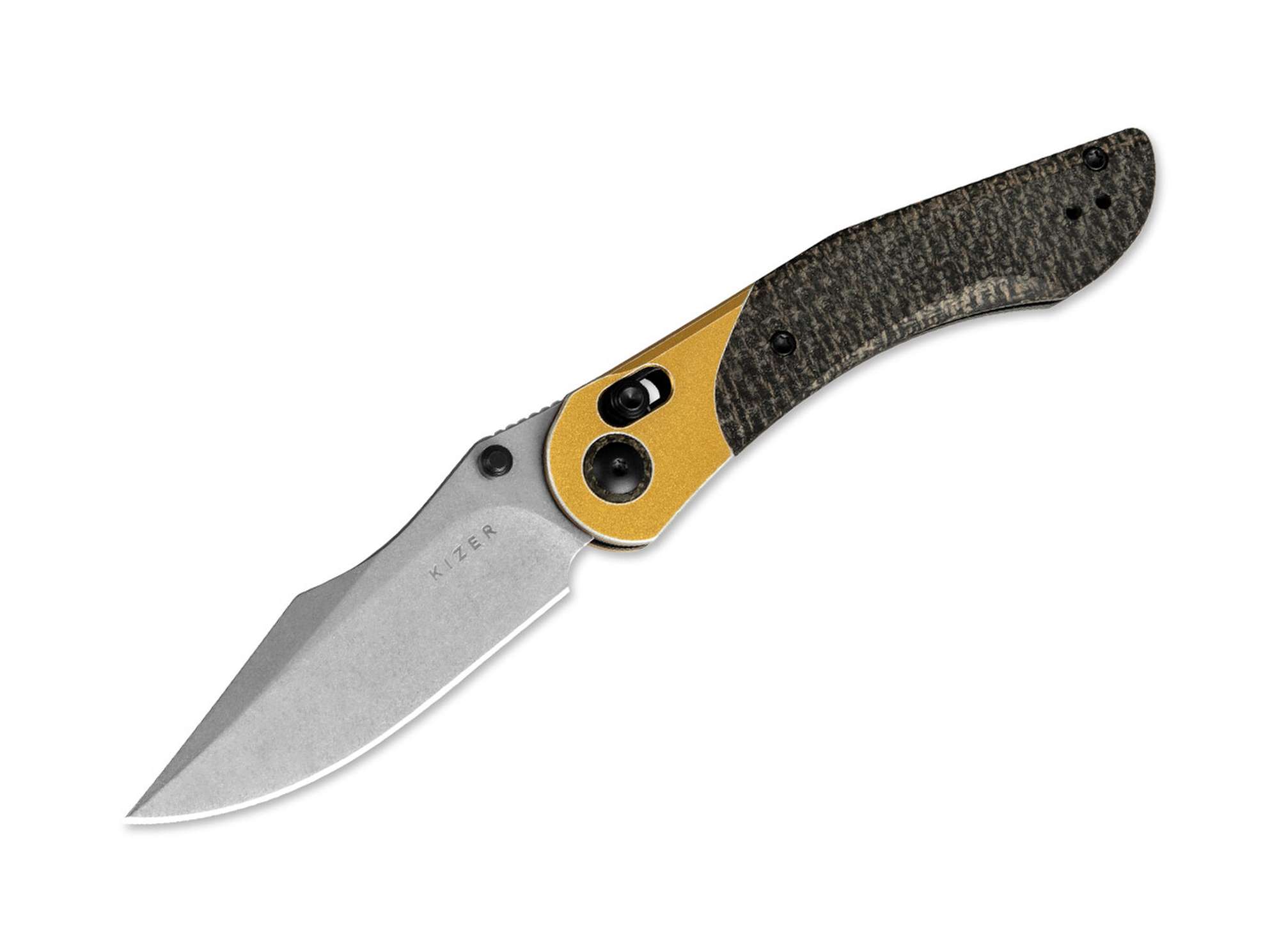 Kizer Mini Mystic Nitro-V Golden Aluminum & Micarta Green