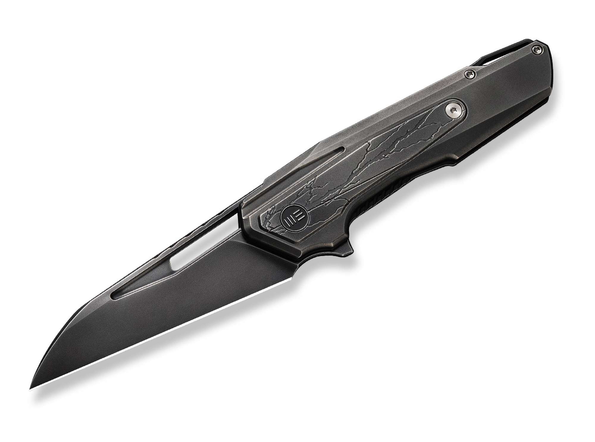 WE Knife Falcaria Titanium All Black Ething Pattern
