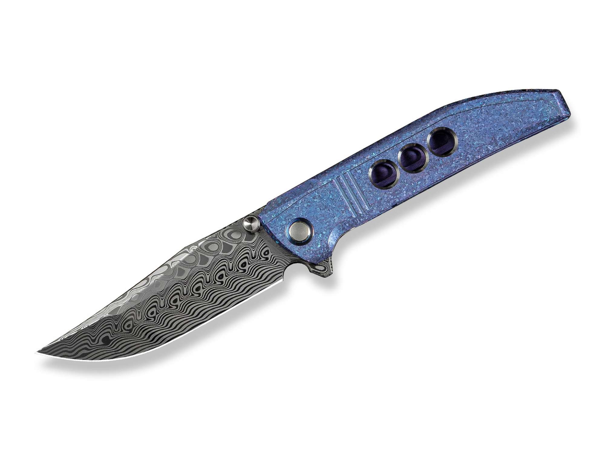 WE Knife Ezinta Damascus Titanium Crystalzied Blue & Purple