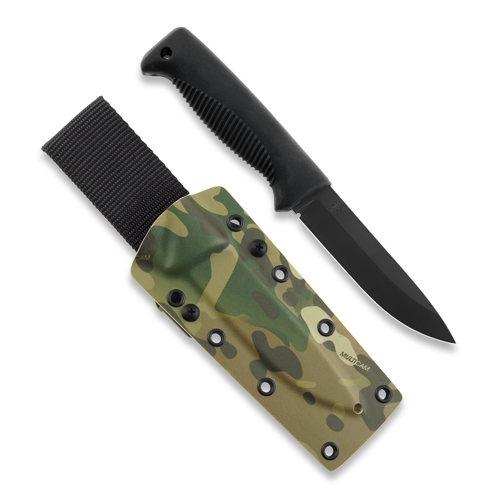 Peltonen Knives - M07 Ranger Puukko 80CrV2 Black Cerakote, Black Handle, Multicam Kydex Sheath