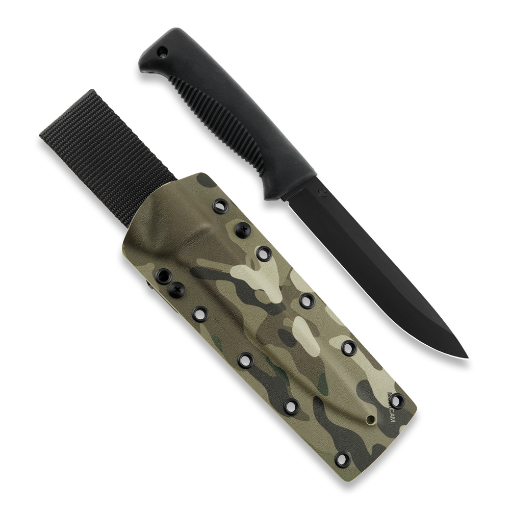 Peltonen Knives - M95 Ranger Puukko 80CrV2 Black Cerakote, Black Handle, Multicam Kydex Sheath