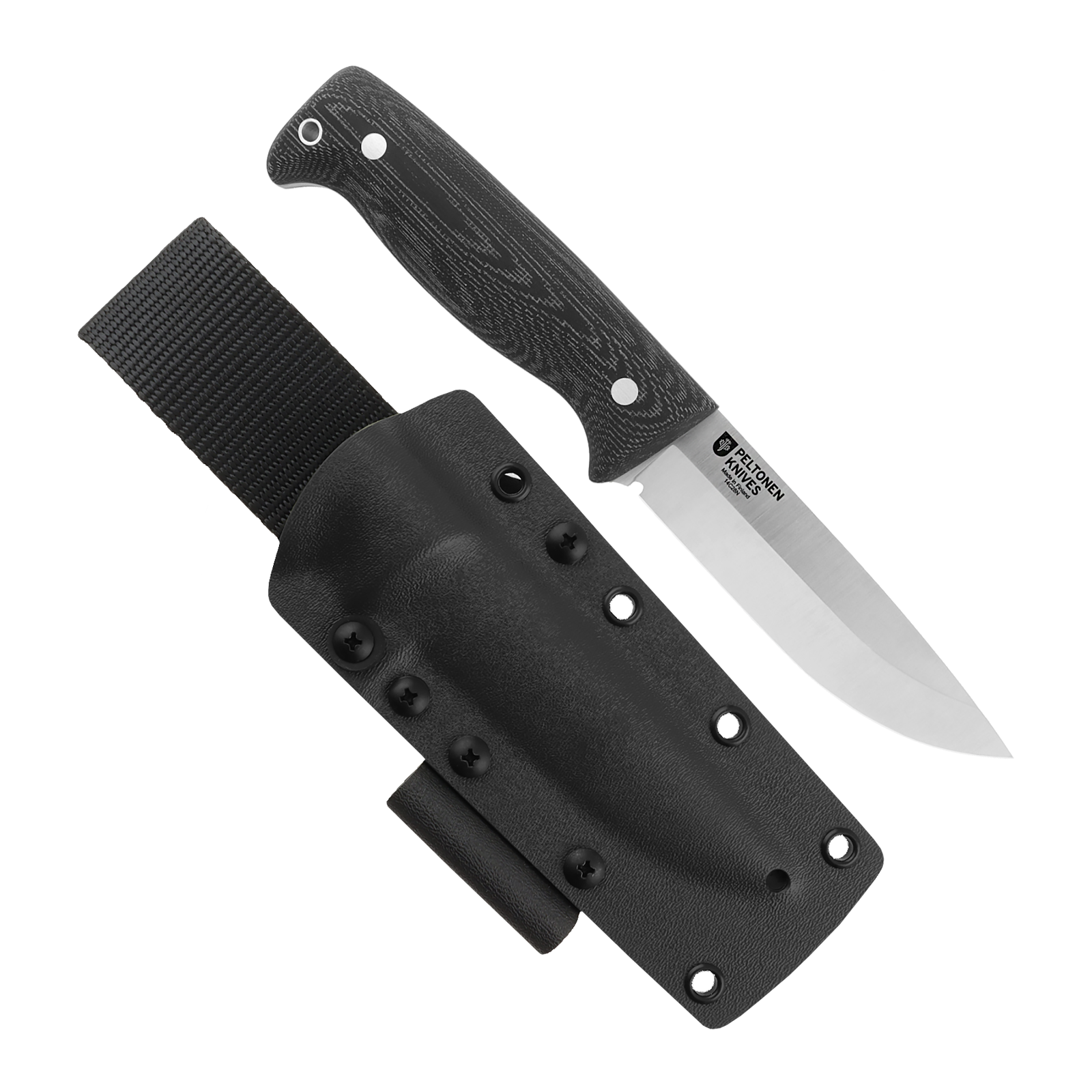 Peltonen Knives - M07 Full Tang 14C28N, Black Micarta Handle, Black Kydex Sheath