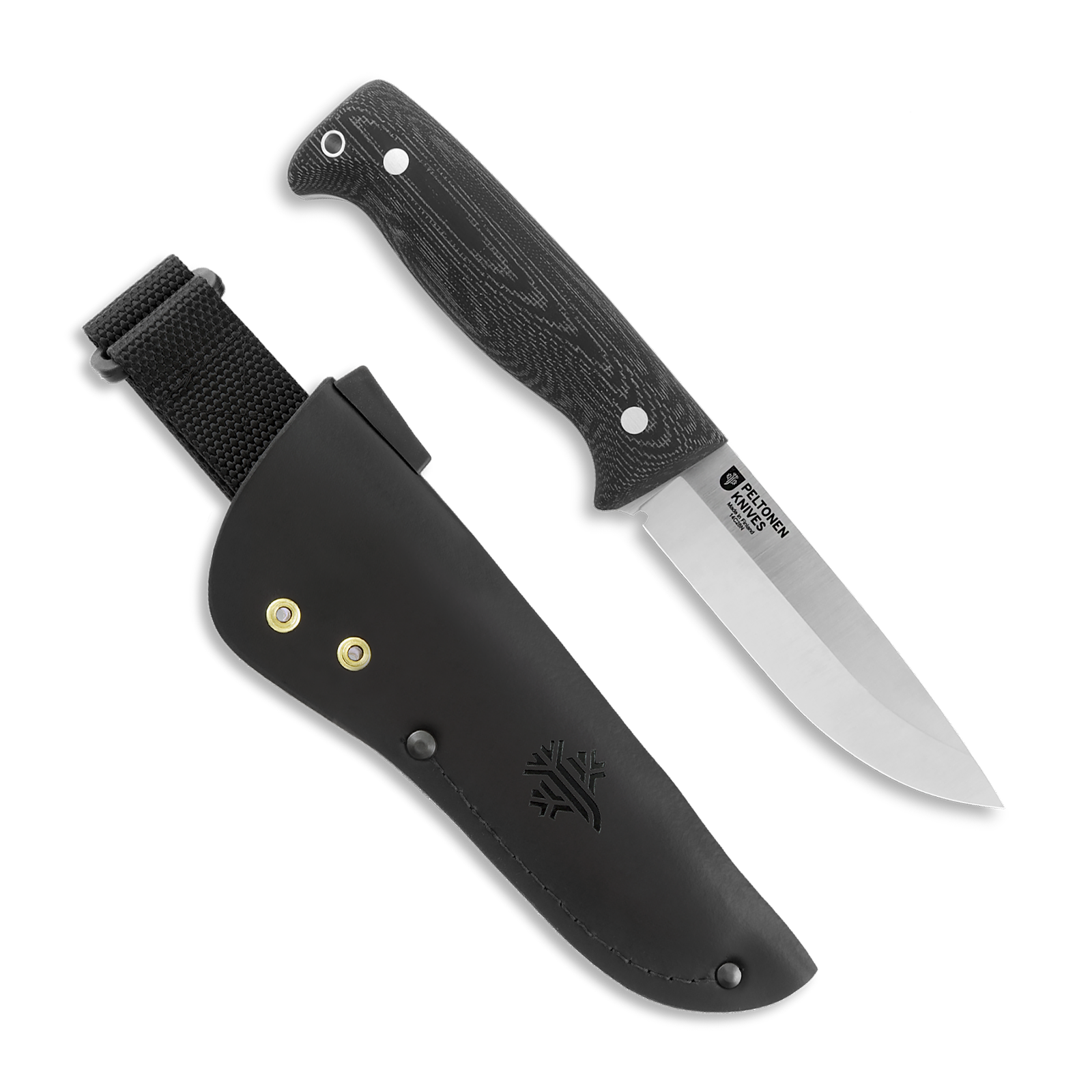 Peltonen Knives - M07 Full Tang 14C28N, Black Micarta Handle, Black Leather Sheath