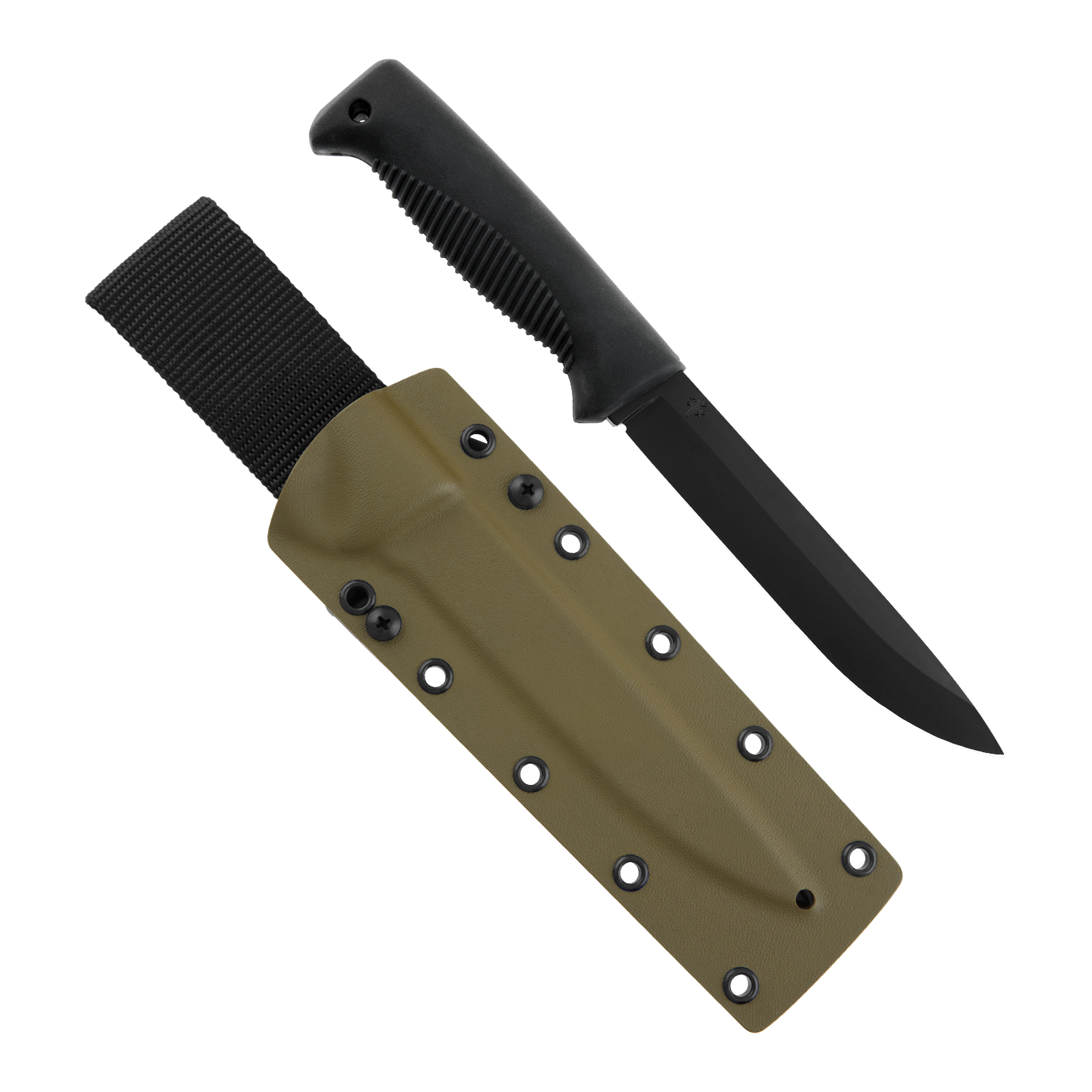Peltonen Knives - M95 Ranger Puukko 80CrV2 Black Cerakote, Black Handle, Coyote Kydex Sheath