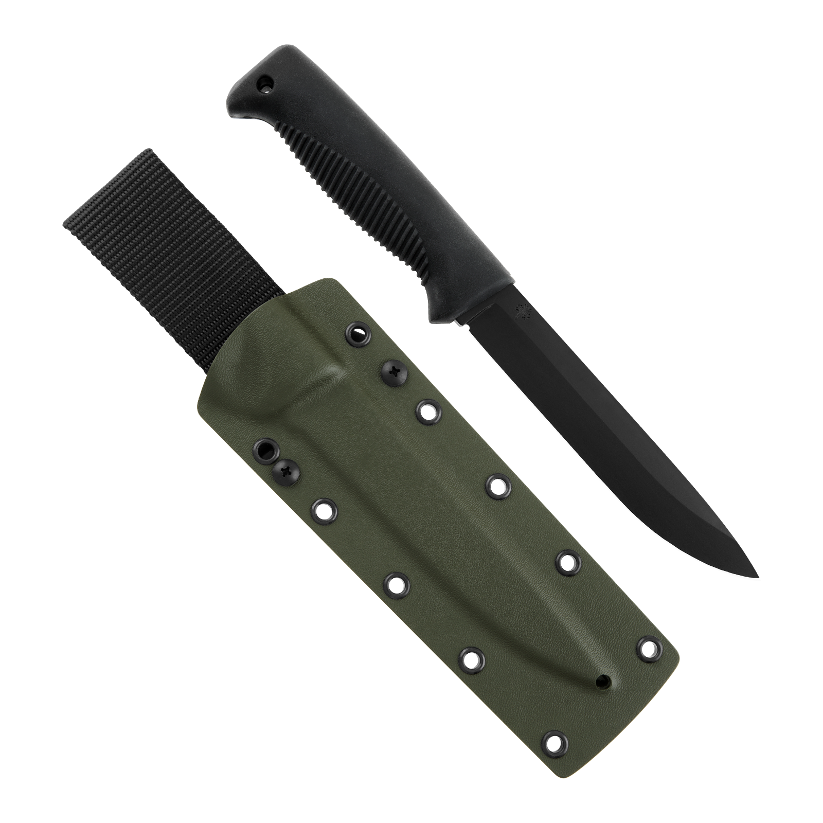 Peltonen Knives - M95 Ranger Puukko 80CrV2 Black Cerakote, Black Handle, Green Kydex Sheath