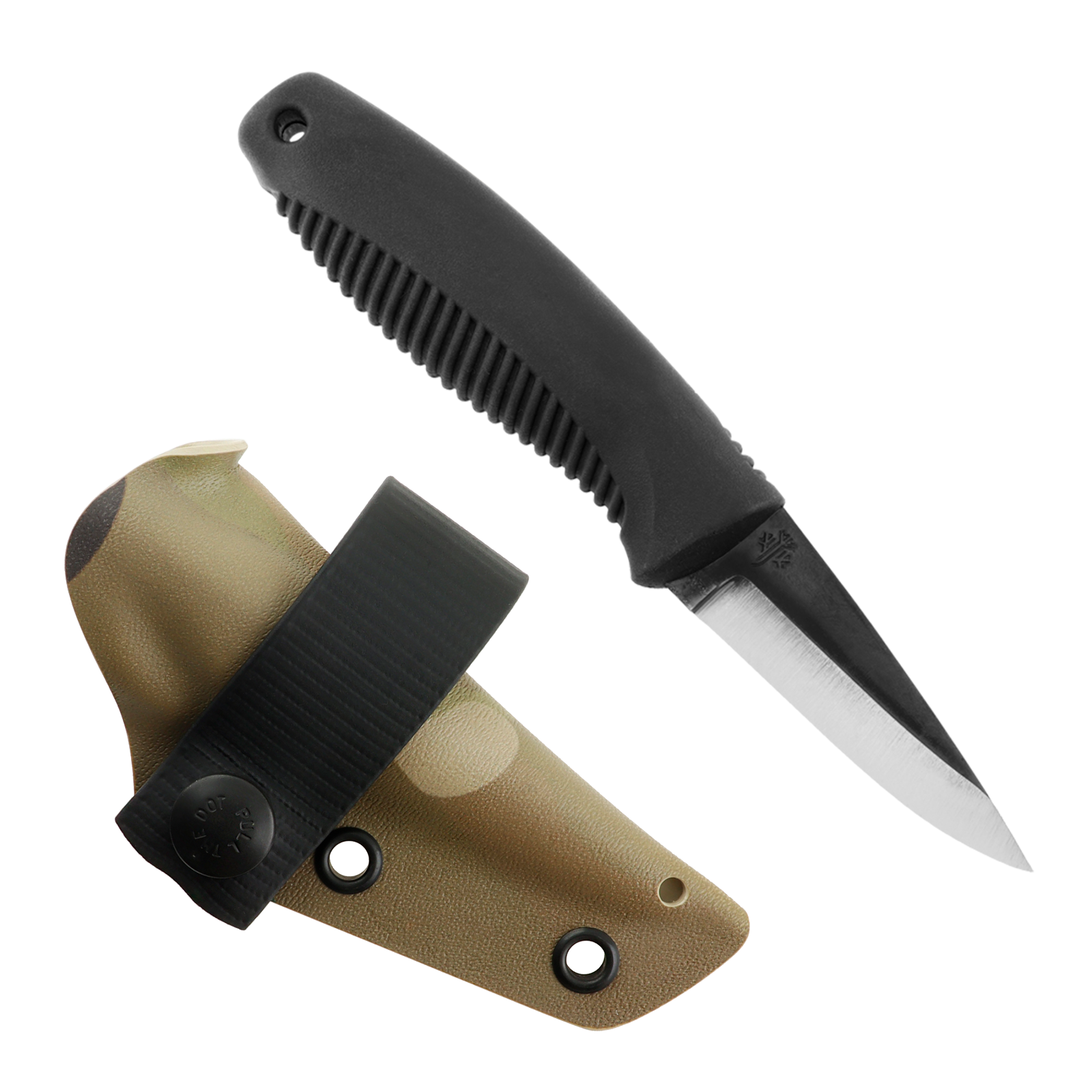 Peltonen Knives - M23 Ranger Cub 80CrV2, Black Handle, Multicam Kydex Sheath