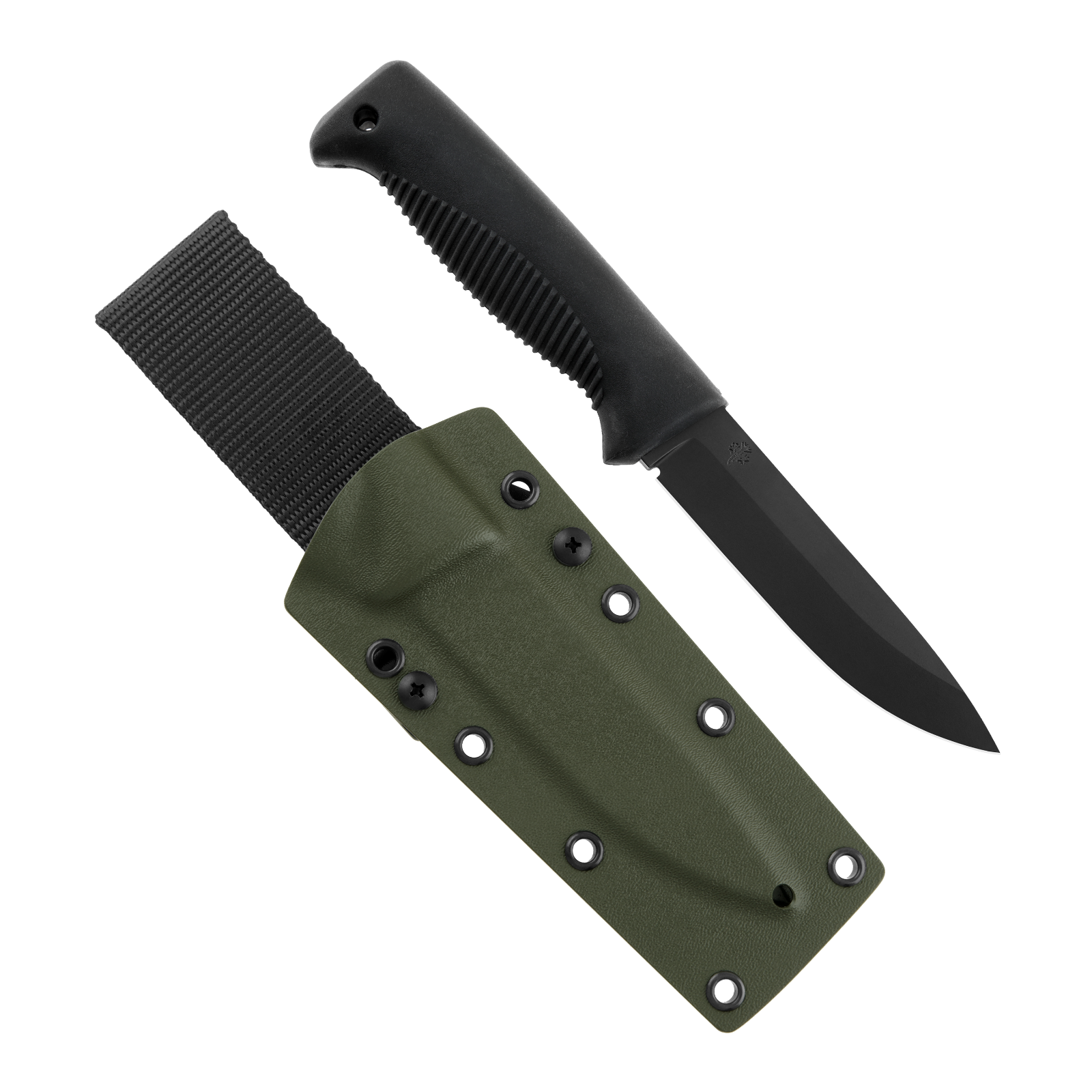 Peltonen Knives - M07 Ranger Puukko 80CrV2 Black Cerakote, Black Handle, Green Kydex Sheath
