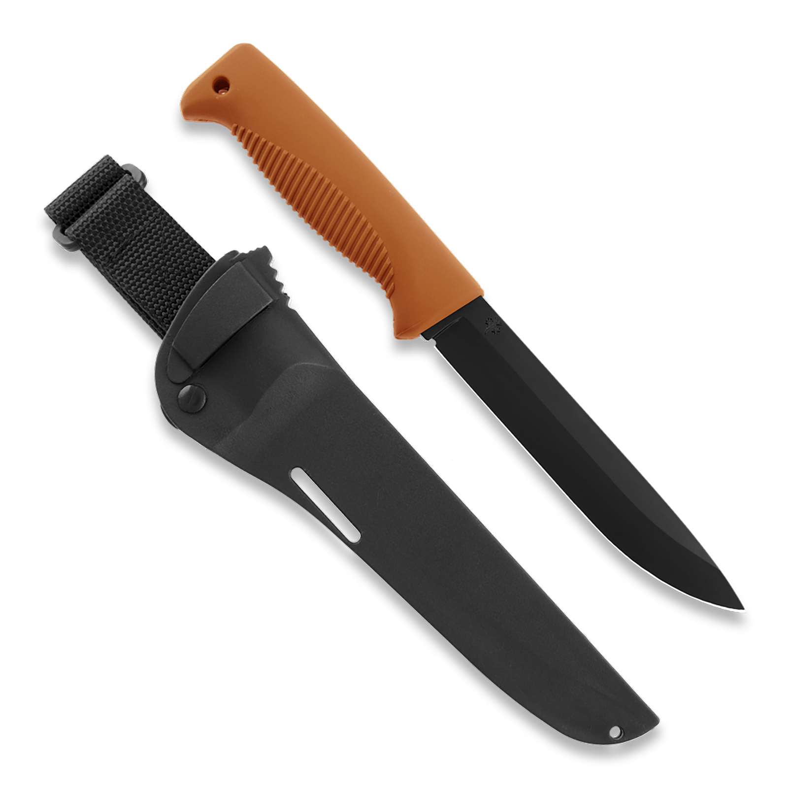 Peltonen Knives - M95 Ranger Puukko 80CrV2 Black Cerakote, Orange Handle, Black Composite Sheath
