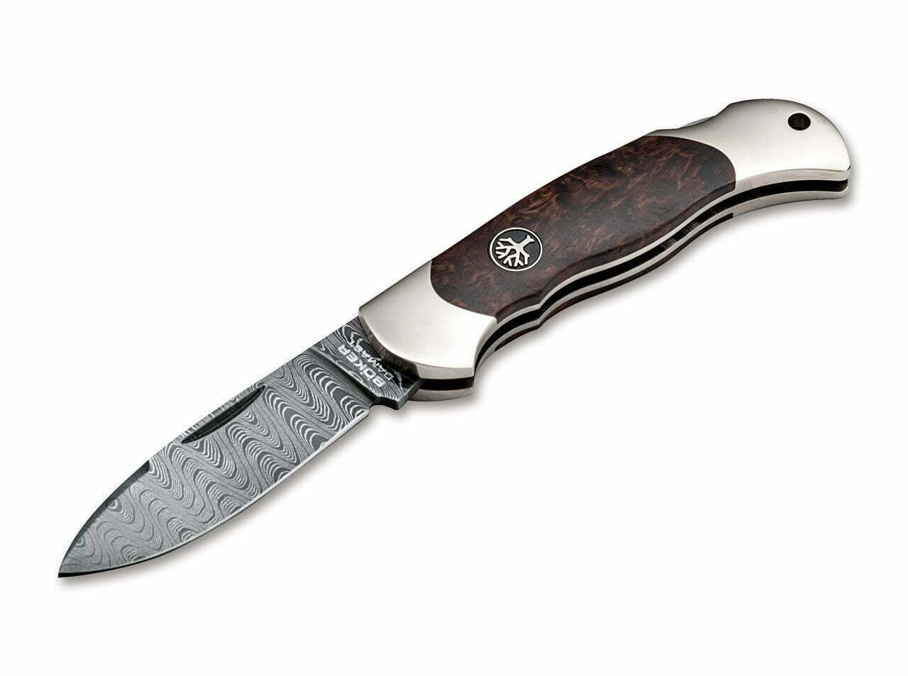 Böker Manufaktur Solingen Junior Scout Spearpoint Curly Birch Damascus