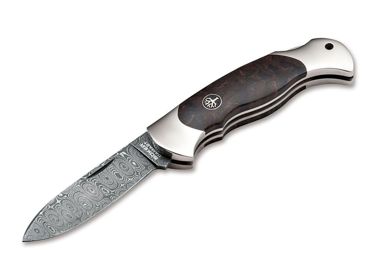 Böker Manufaktur Solingen Scout Spearpoint Curly Birch Damascus
