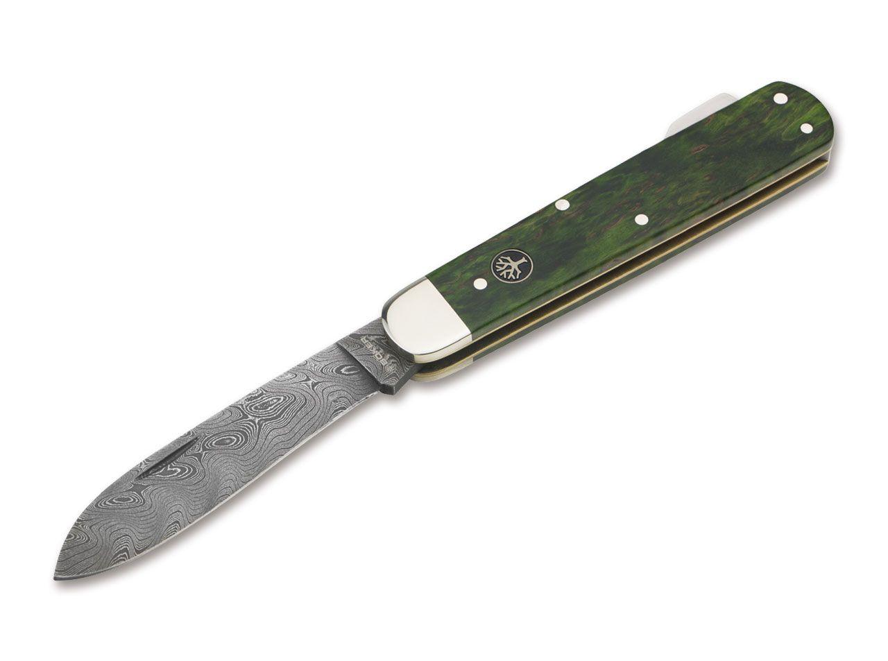 Böker Manufaktur Solingen Hunters Knife Mono Damascus Curly Birch Green
