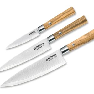 Böker Manufaktur Solingen Damascus Olive Knife Set