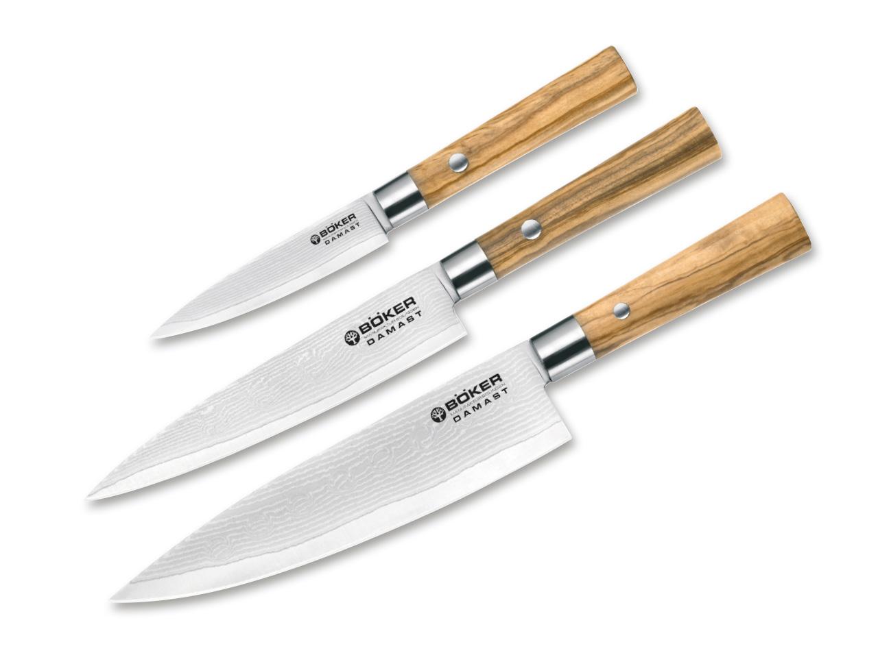 Böker Manufaktur Solingen Damascus Olive Knife Set