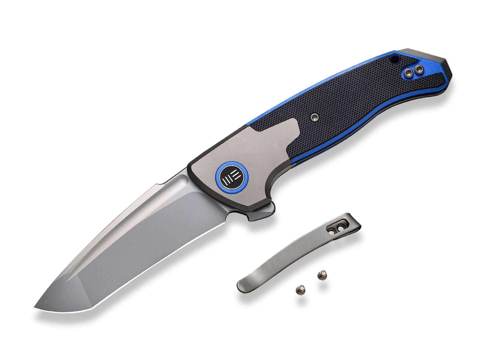 WE Knife Press Check Titanium G10 Black Blue Tanto