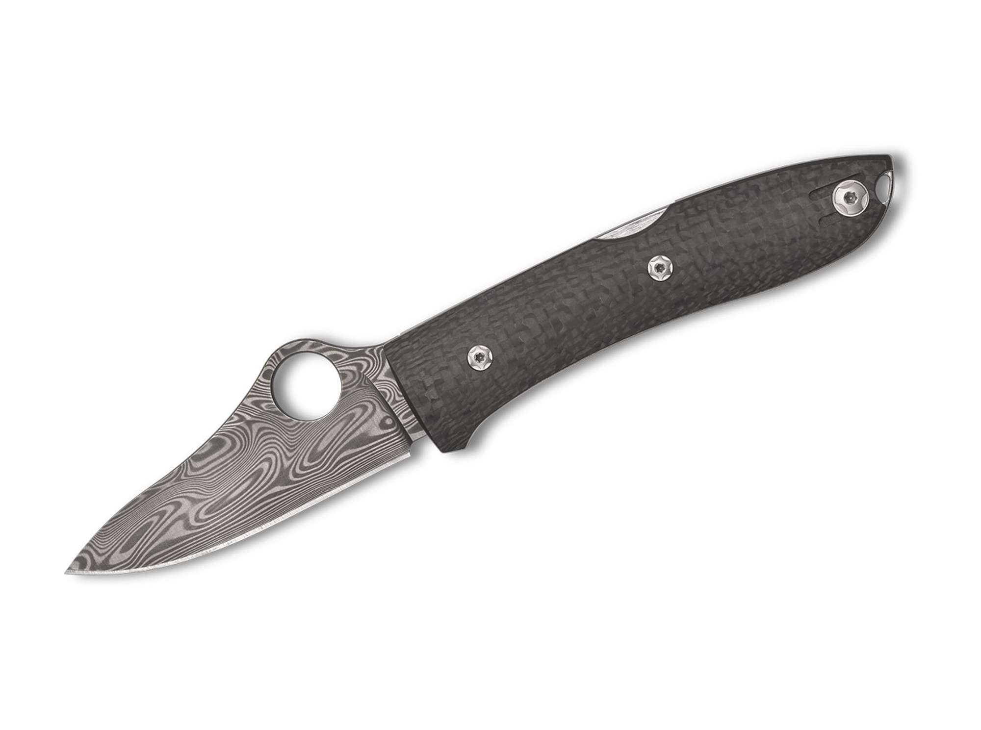 SpyOpera Carbon Fiber Damasteel Sprint Run PlainEdge Spyderco