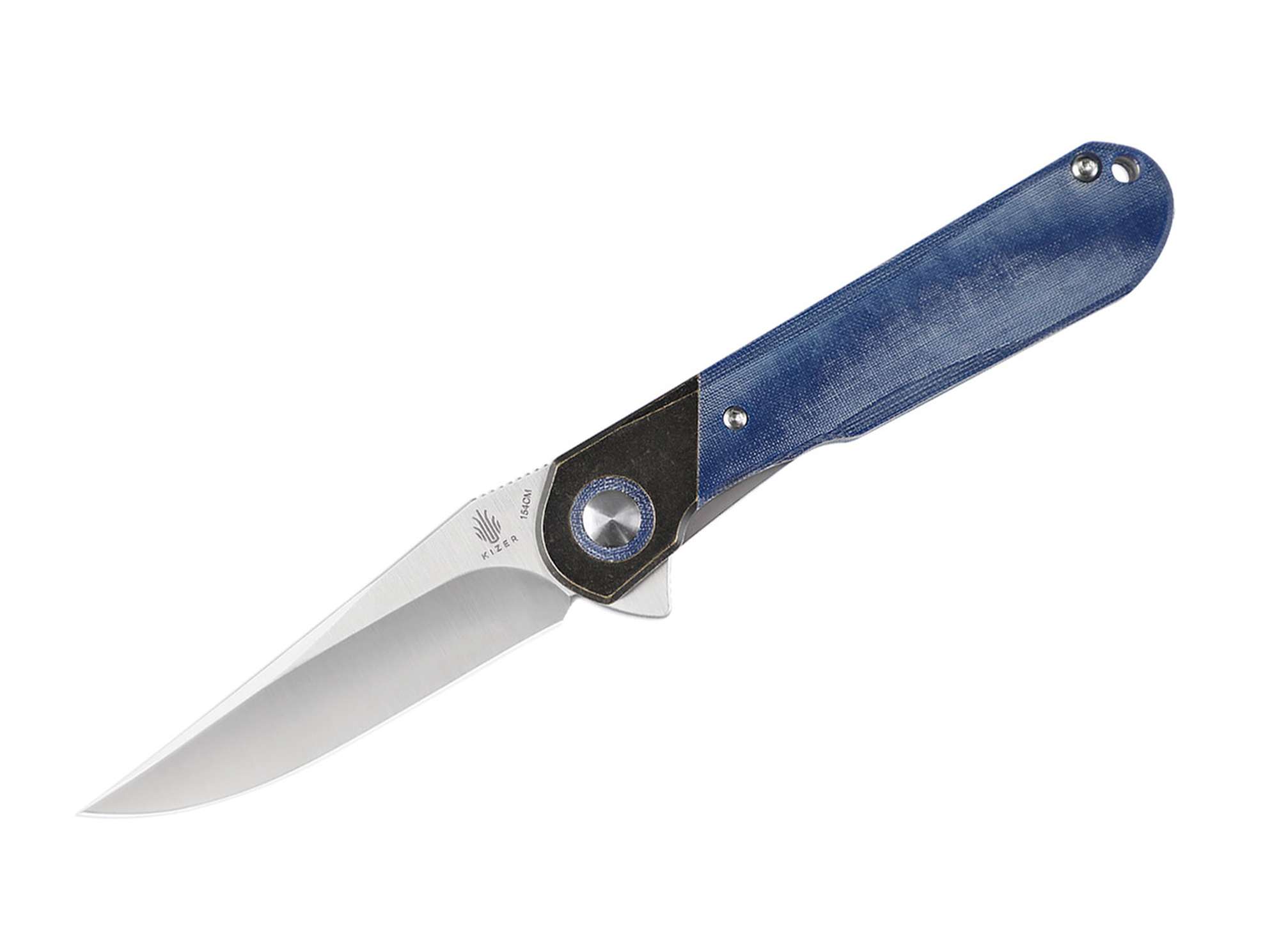 Kizer Comet Brass Micarta Blue