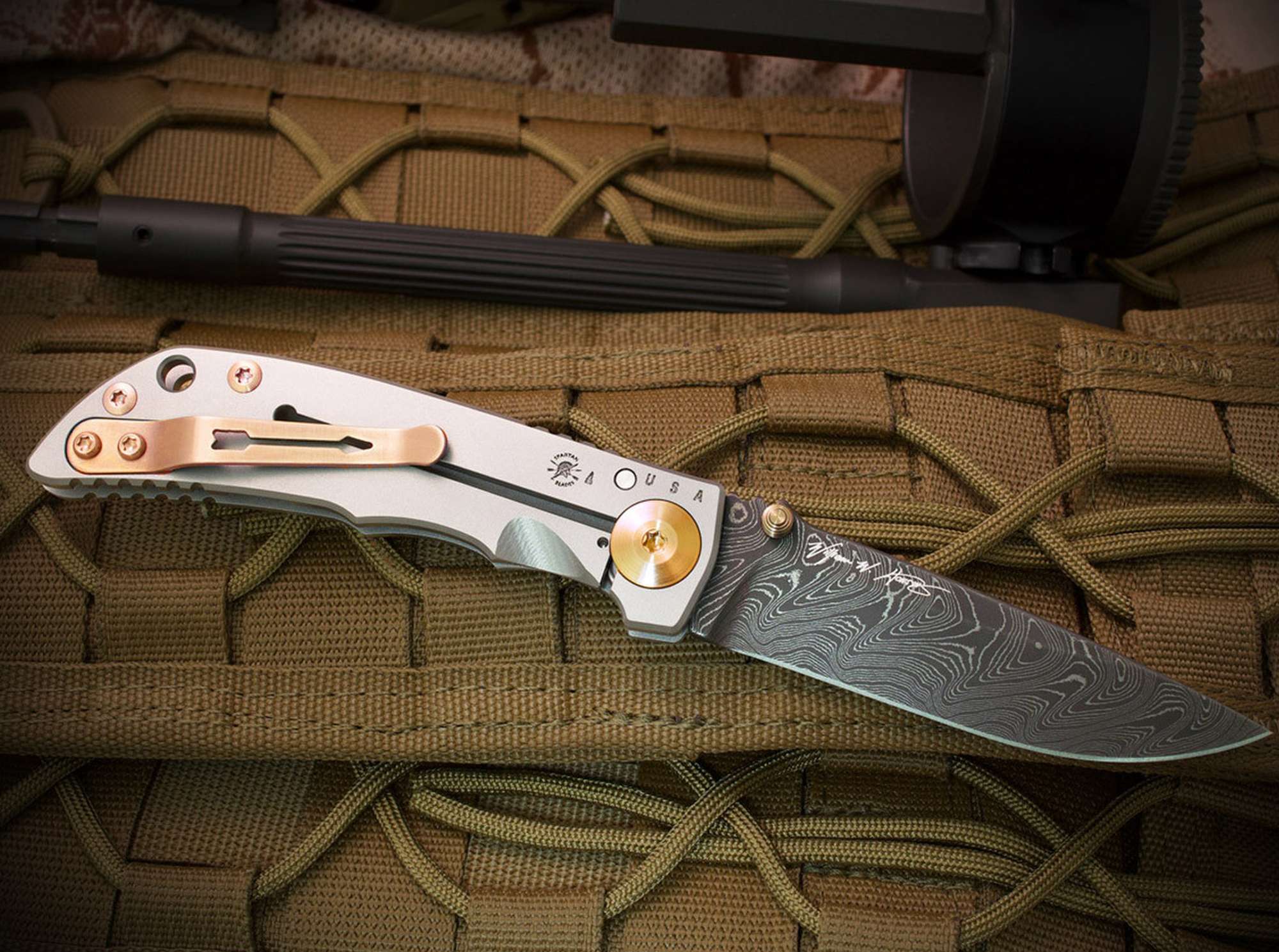 Spartan Blades Spartan-Harsey Folder 3.25 Chad Nichols Damascus Bronze