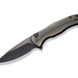 WE Knife Button Lock Kitefin Titanium Black & Golden Ripple
