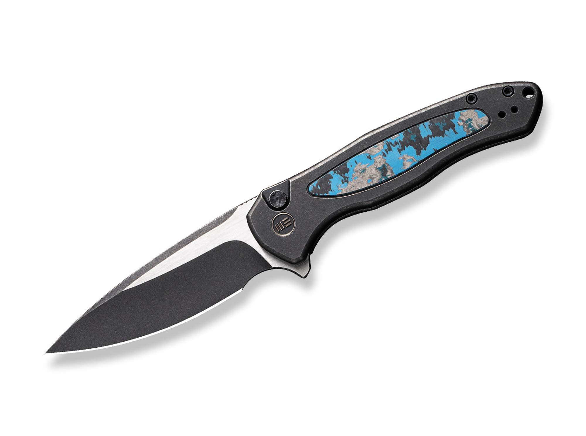 WE Knife Button Lock Kitefin Ltd Titanium CF Arctic Storm
