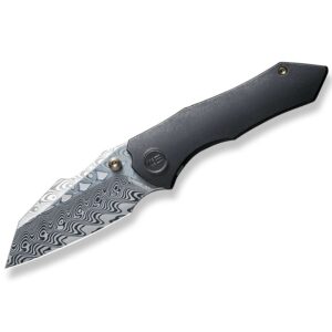WE Knife High-Fin Titanium Black Hakkapella Damascus
