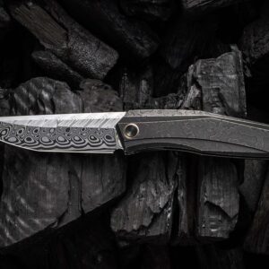 WE Knife Cybernetic Titanium Black Etching Pattern Damascus