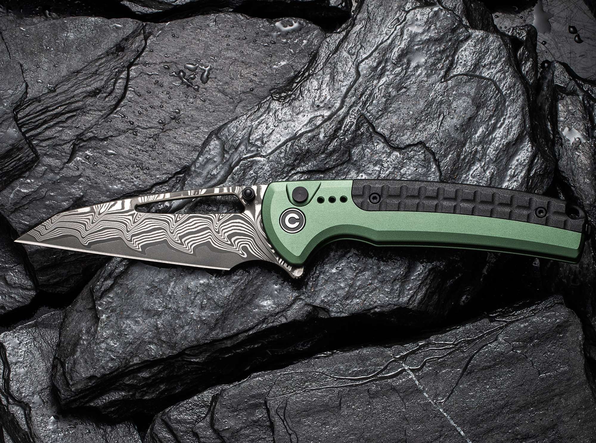 CIVIVI Sentinel Strike Aluminum Green & Black Damascus