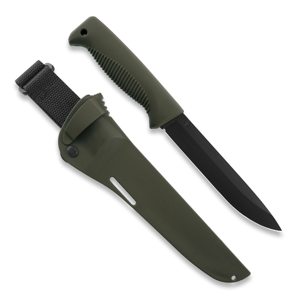 Peltonen Knives - M95 Ranger Puukko 80CrV2 Black Cerakote, Green Handle, Green Composite Sheath